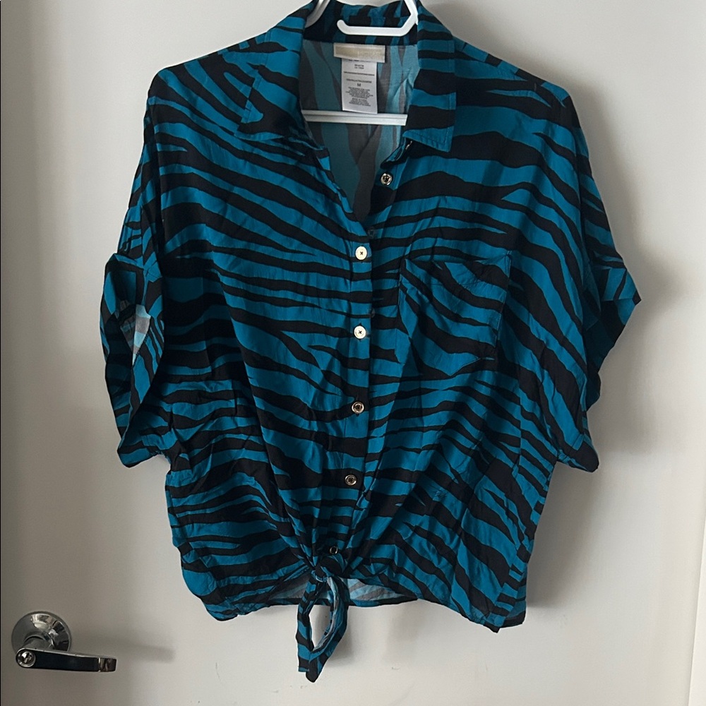 Like new Michael Kors Teal and Black Zebra Print Button Down Shirt